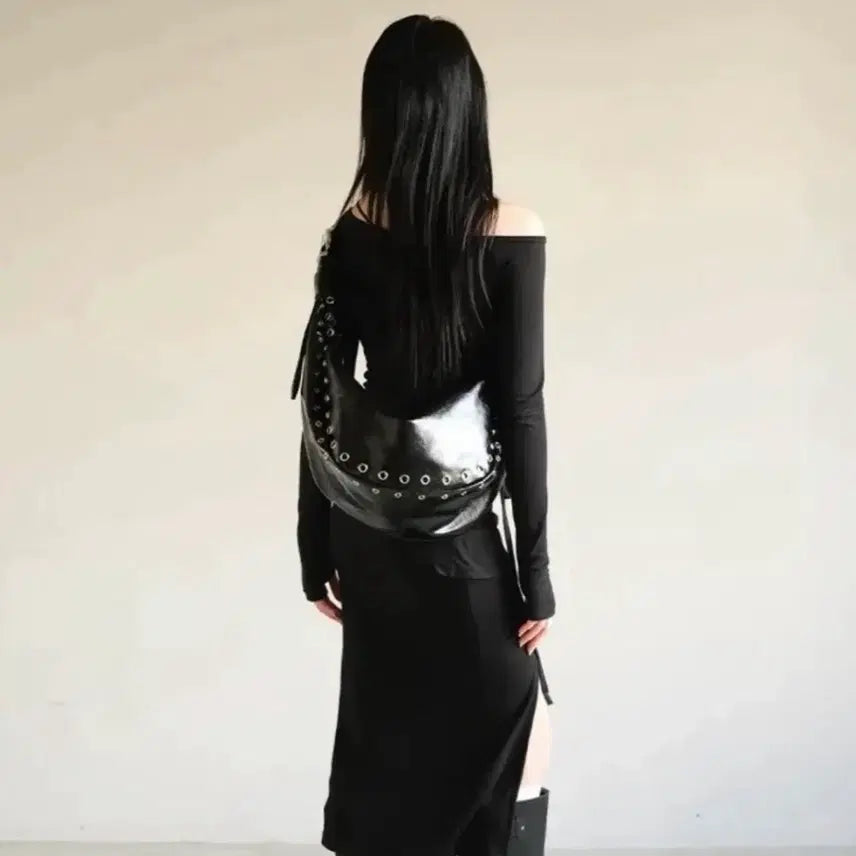 [BUNJANG] Grommet Glossy Leather Shoulder Crossbody Bag / [MD소장! /신상템] 아일렛 글로시 레더 숄더 크로스백