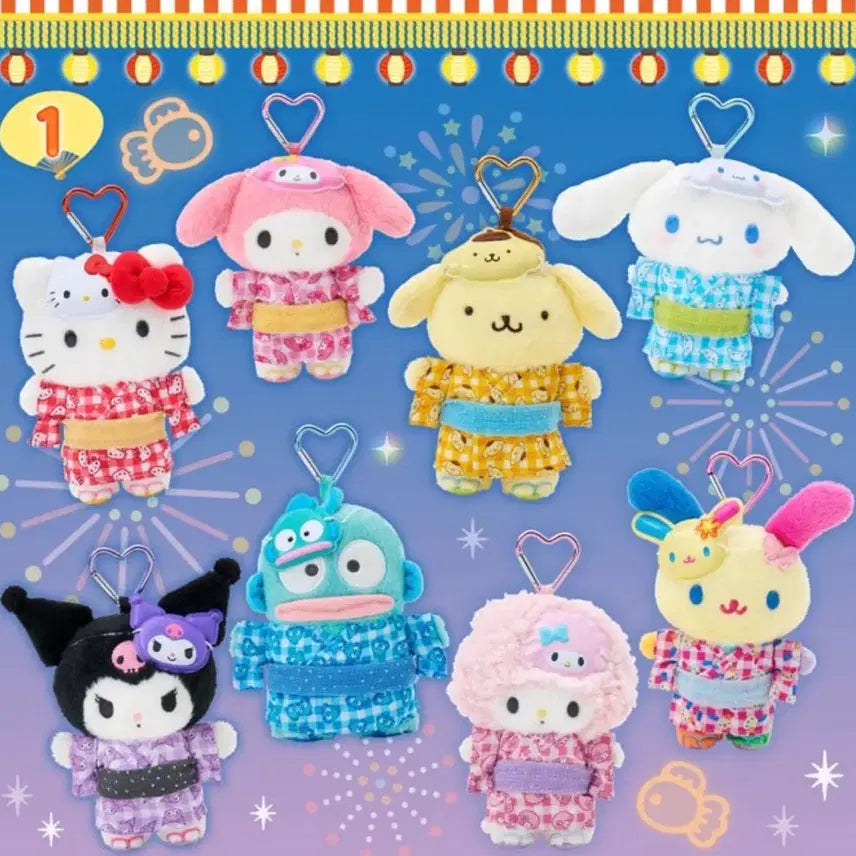 [BUNJANG] Sanrio Characters Sparkling Summer Festival Mascot Doll Keychain Hairpin / (예약) 산리오 캐릭터 반짝 썸머 축제 마스코트 인형 키링 헤어핀