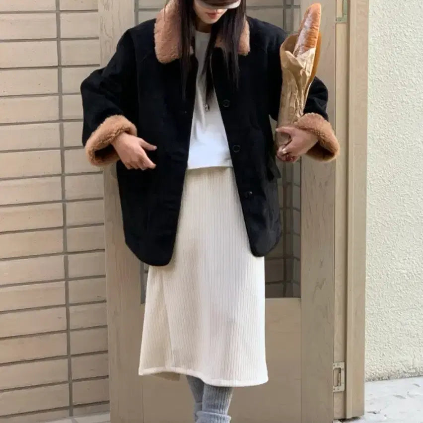 [BUNJANG] Black Suede Reversible Shearling Mustang Jacket / 블랙 스웨이드 리버시블 무스탕