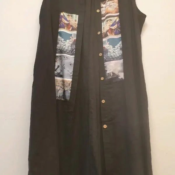 [BUNJANG] Linen Art Print Long Vest / 66~마른77)린넨 아트 프린트 롱 조끼