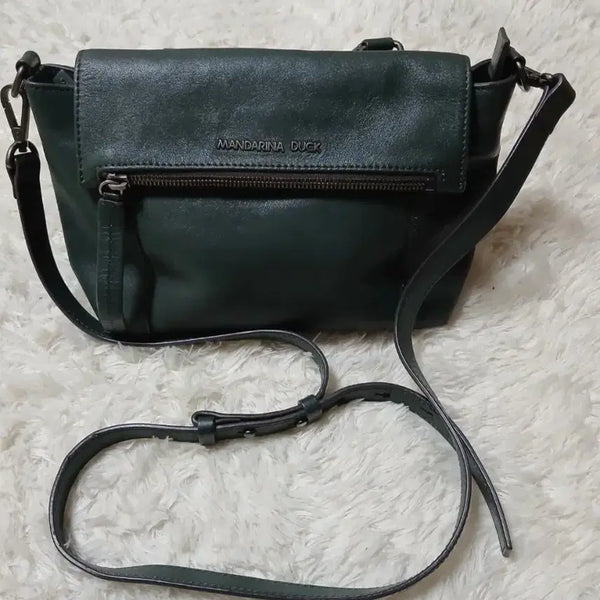[BUNJANG] Mandarin Duck Round Leather Crossbody Bag Dark Green / 만다리나덕 집어 라운드 가죽 크로스백 다크그린  (사이즈사진참고)