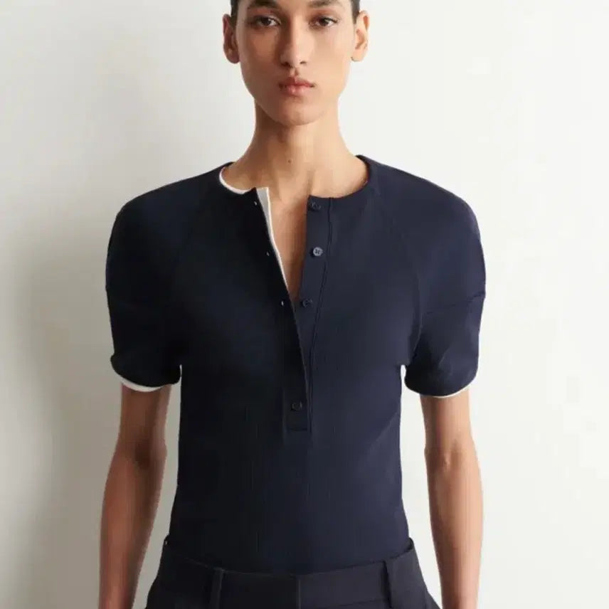 [BUNJANG] COS Round Ribbed Jersey Henley Top XS / 코스 라운드 리브드 저지 헨리 탑 xs