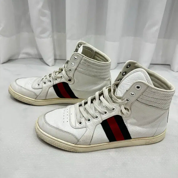 [BUNJANG] Gucci Classic Interlocking G Web Stripe Leather High-Top Sneakers / 구찌 클래식 웹 삼선 하이탑 스니커즈 (38 사이즈)