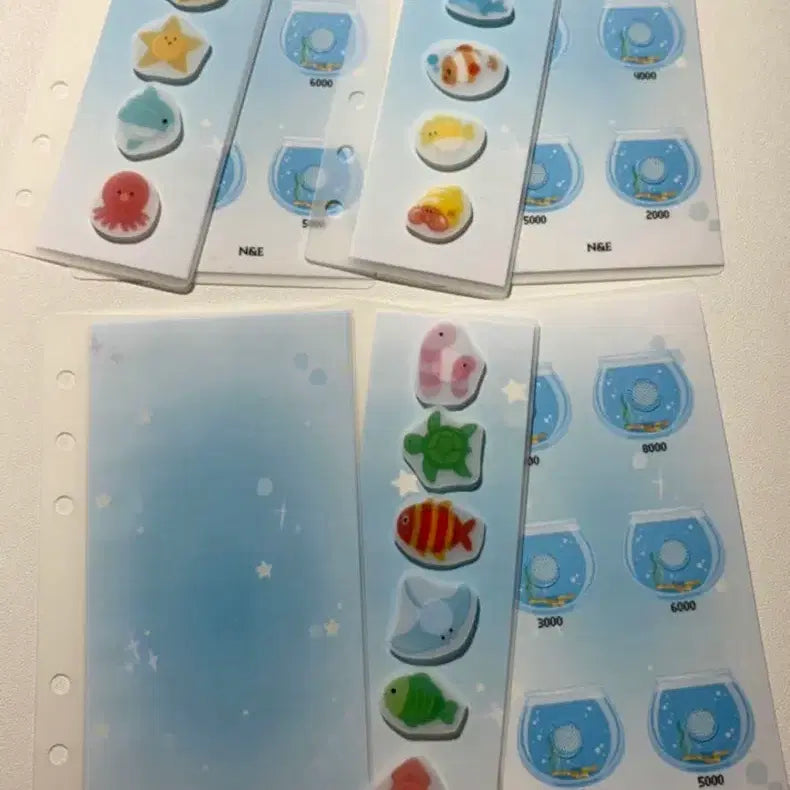 [BUNJANG] A6 Cash Challenge Inserts Sticker Set / (!일요일까지만 판매!)어항 친구들 스티커 A6 사이즈 현금챌린지 속지