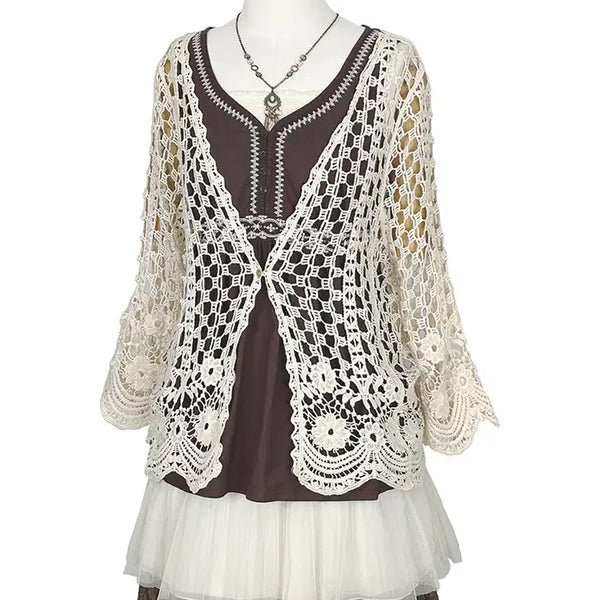 [BUNJANG] Vintage Crochet Mesh Oversized Cardigan Mori Girl Gyaru Y2K Hippie Ethnic / 일본빈티지 크로셰크로쉐 오버그물뜨개가디건 모리걸갸루y2k히피에스닉