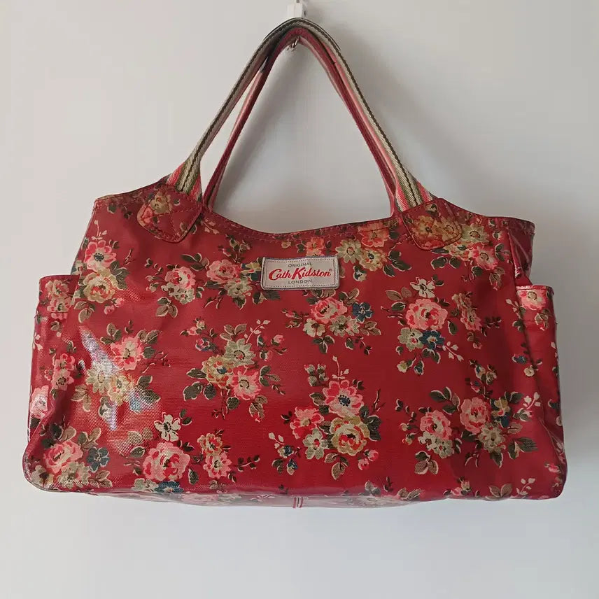 [BUNJANG] Cath Kidston Everyday Bag Red Floral Leather Trim Tote Bag / 캐스 키드슨 오리지널 에브리데이 레더 트림 플로럴 토트백
