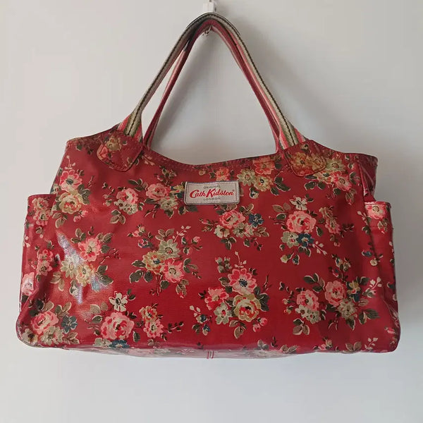 [BUNJANG] Cath Kidston Everyday Bag Red Floral Leather Trim Tote Bag / 캐스 키드슨 오리지널 에브리데이 레더 트림 플로럴 토트백
