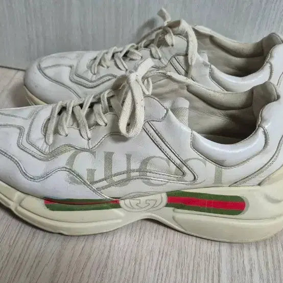 [BUNJANG] Gucci Rhyton Logo Leather Sneakers (Size 265) / 구찌  라이톤 띠로고 레더 스니커즈 265