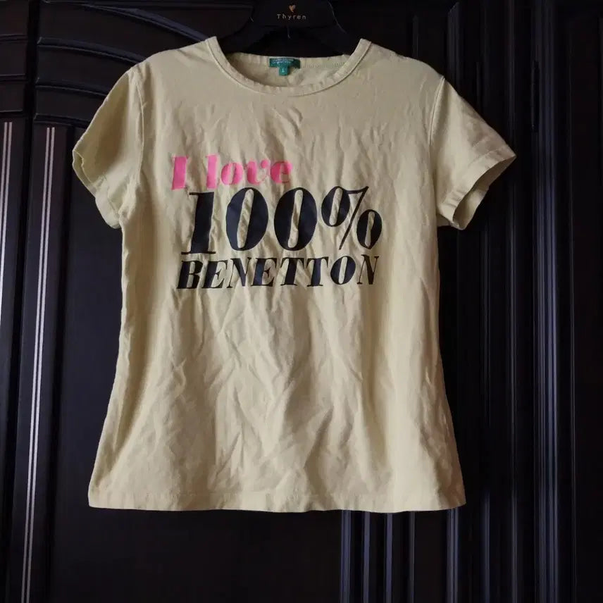 [BUNJANG] Benetton 100% Cotton Short Sleeve T-Shirt - Yellow, Size L / 베네통 100% 반팔 티셔츠 옐로우