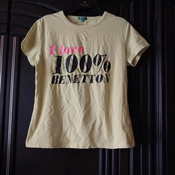 [BUNJANG] Benetton 100% Cotton Short Sleeve T-Shirt - Yellow, Size L / 베네통 100% 반팔 티셔츠 옐로우