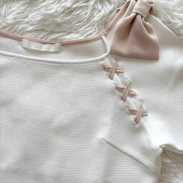 [BUNJANG] Pink Lace-up Ribbon Top / 섭컬 서브컬쳐 양지뢰 핑크 레이스업 리본 탑