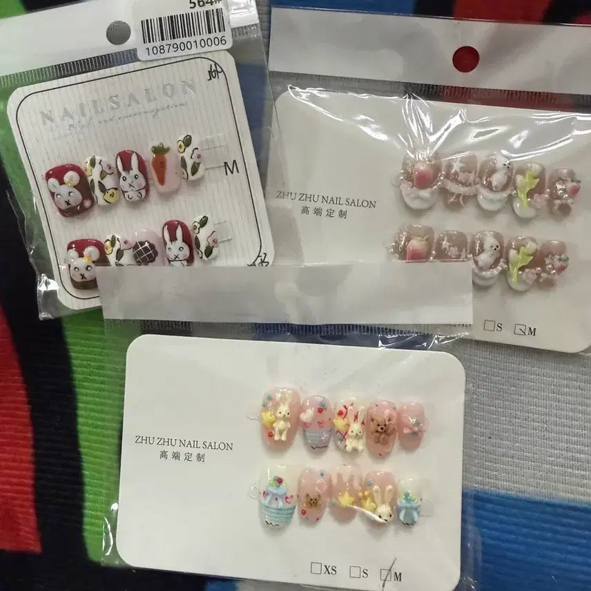 [BUNJANG] Rabbit Nail Tips Set (M Size, 3-Piece Bundle) / 토끼 네일팁m사이즈 3종세트일괄(새상품)