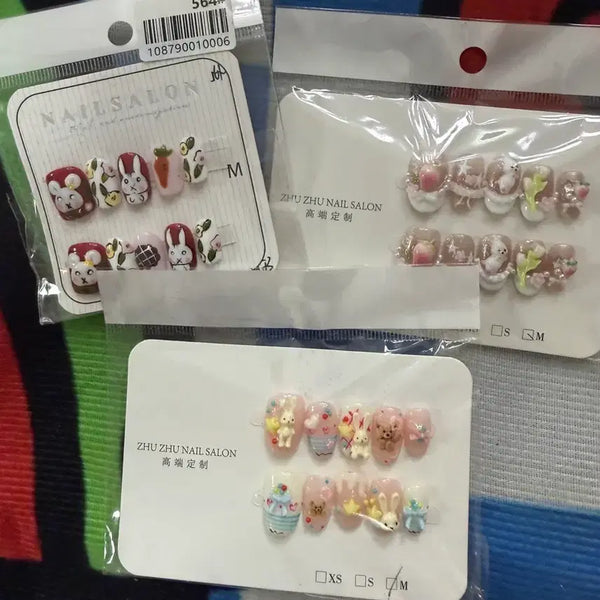 [BUNJANG] Rabbit Nail Tips Set (M Size, 3-Piece Bundle) / 토끼 네일팁m사이즈 3종세트일괄(새상품)