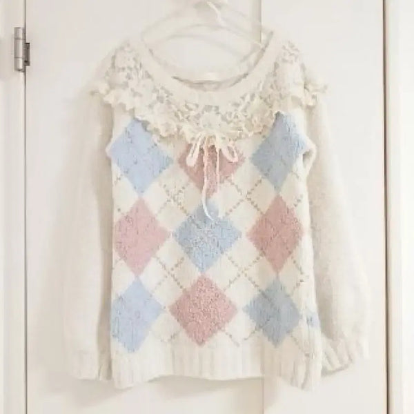 [BUNJANG] LIZ LISA Classic Argyle Knit Pastel / 리즈리사 고전 핀터깔 대대장 히메카지 라떼갸루 히메갸루 짜잔씨 아가일니트