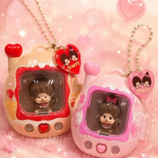 [BUNJANG] Monchhichi Heart Light Tamagotchi Keyring (Pink/Beige) / 몬치치 하트 라이트 다마고치 키링 2종 (핑크/베이지)