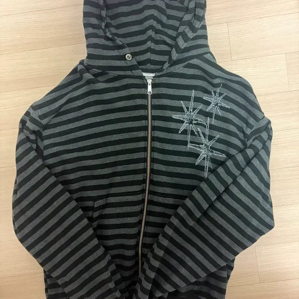[BUNJANG] UNTITLED Stripe Hooded Zip-Up Jacket / 언타이틀 스트라이프 후드집업
