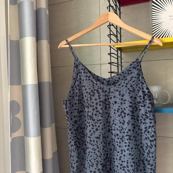 [BUNJANG] Blue Leopard Print Strap Dress / 블루 레오파드 패턴 끈 원피스