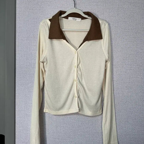 [BUNJANG] Platform Long Sleeve Collar T-Shirt / 새상품) platform 카라 긴팔티