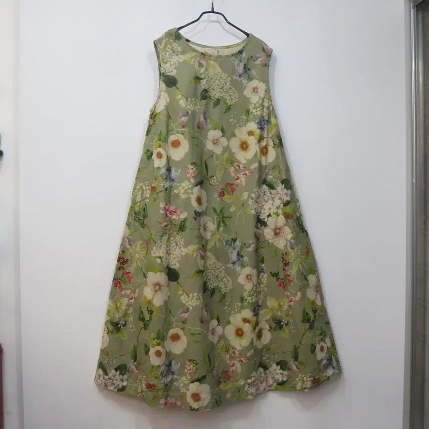 [BUNJANG] Namo Sleeveless Flower Linen Long Dress / namo 나모 민소매 플라워 린넨 롱원피스