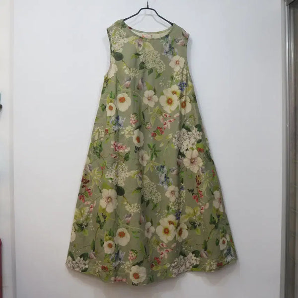 [BUNJANG] Namo Sleeveless Flower Linen Long Dress / namo 나모 민소매 플라워 린넨 롱원피스