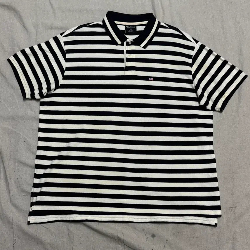 [BUNJANG] Polo Jeans American Flag Patch Striped Short Sleeve Polo Shirt - Size L / 폴로진스 성조기패치 스트라이프 반팔 카라티 L