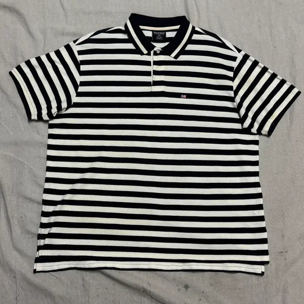 [BUNJANG] Polo Jeans American Flag Patch Striped Short Sleeve Polo Shirt - Size L / 폴로진스 성조기패치 스트라이프 반팔 카라티 L