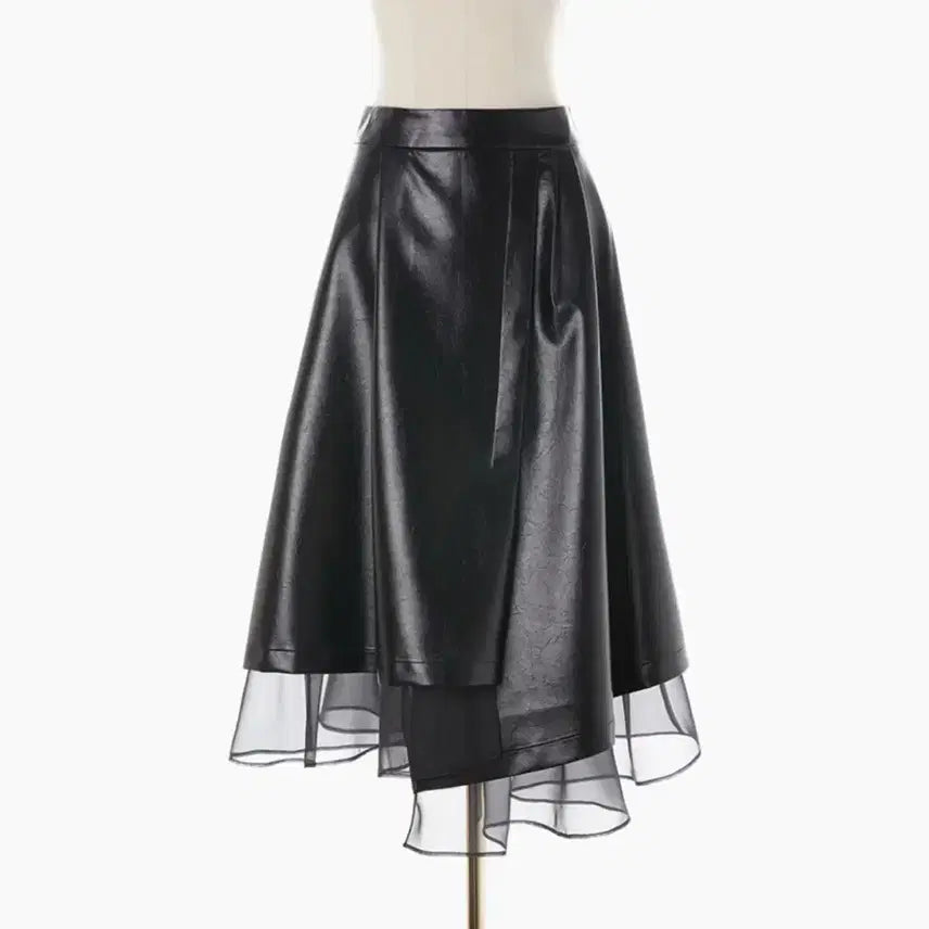[BUNJANG] Egoist 23 Leather See-through Layered Flare Eco Chiffon Long Skirt / 에고이스트 23년 레더 시스루 레이어드 스커트 플레어 에코 샤 롱치마 고스룩