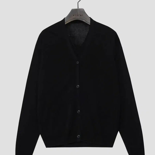 [BUNJANG] Noirer Linen Layered Pullover Cardigan Knit Black Size 48 / [ 노이어 / 48 ] 린넨 레이어드 풀오버 가디건 니트 (블랙)