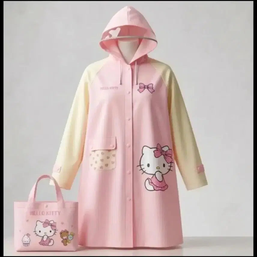 [BUNJANG] Hello Kitty Pink Raincoat & Pouch Set / 헬로키티 핑크 우비 파우치 세트 새상품