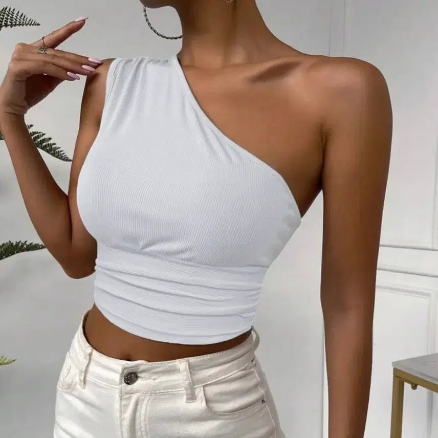 [BUNJANG] One Shoulder Sleeveless Crop Top / 원숄더 나시 크롭 탑