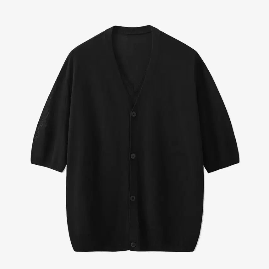 [BUNJANG] Noirer Linen Layered Pullover Half Cardigan Knit (Black) / [ 노이어 / 48 ] 린넨 레이어드 풀오버 하프 가디건 니트 (블랙)