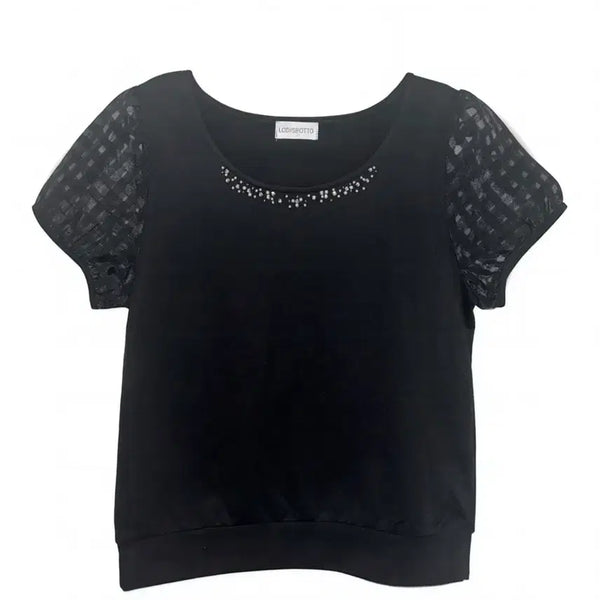 [BUNJANG] LODISPOTTO Cubic Sheer Short Sleeve Blouse / LODISPOTTO 로디스포토 큐빅 시스루 반팔 블라우스