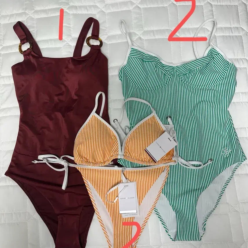 [BUNJANG] Tommy Hilfiger 2026 Swimwear One-Piece & Bikini Set / 타미힐피거 2026신상 수영복 버건디 그린 오렌지