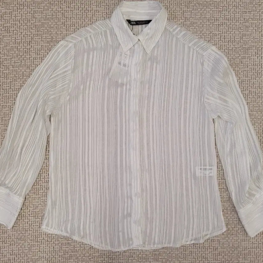 [BUNJANG] Zara White Stripe See-through Shirt - Size S / 자라 화이트 스트라이프 시스루 셔츠 S (새상품)