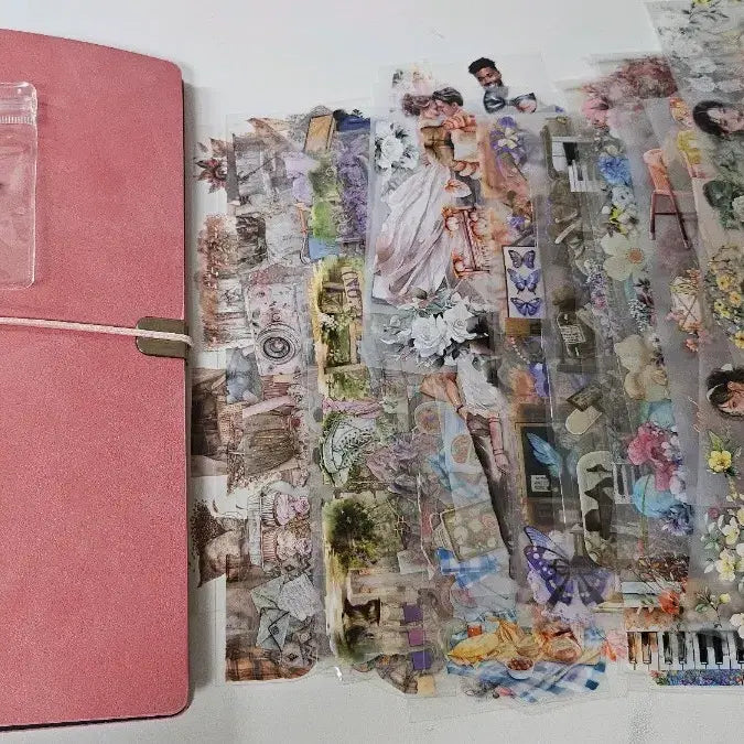 [BUNJANG] Pink Vintage Washi Tape Binder with Tape Cuts / 가격내림)핑크 빈티지다꾸템 가죽 마테바인더(새제품/마테컷 포함)