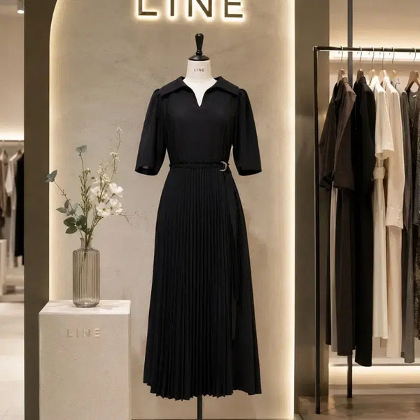 [BUNJANG] LINE Black Pleated Dress / LINE 블랙 플리츠 원피스 / 하객룩