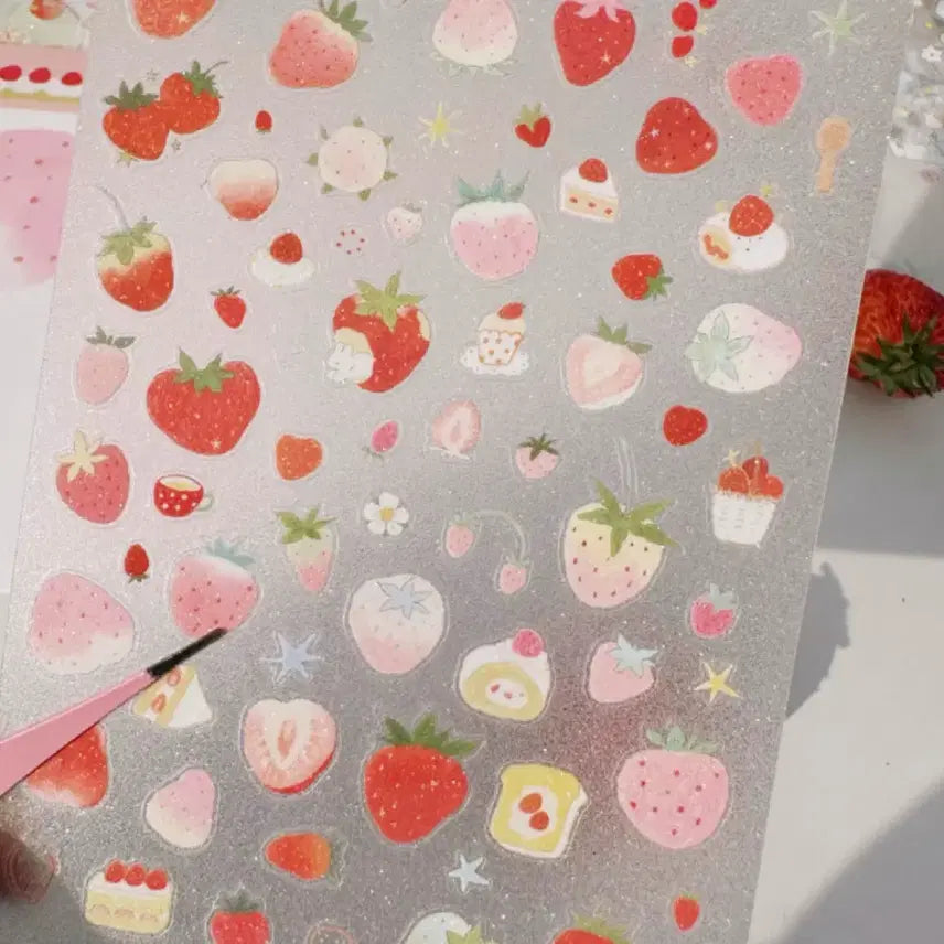 [BUNJANG] Hahaday Strawberry Sticker Set (3 Types) / [하하데이] 딸기 스티커 3종