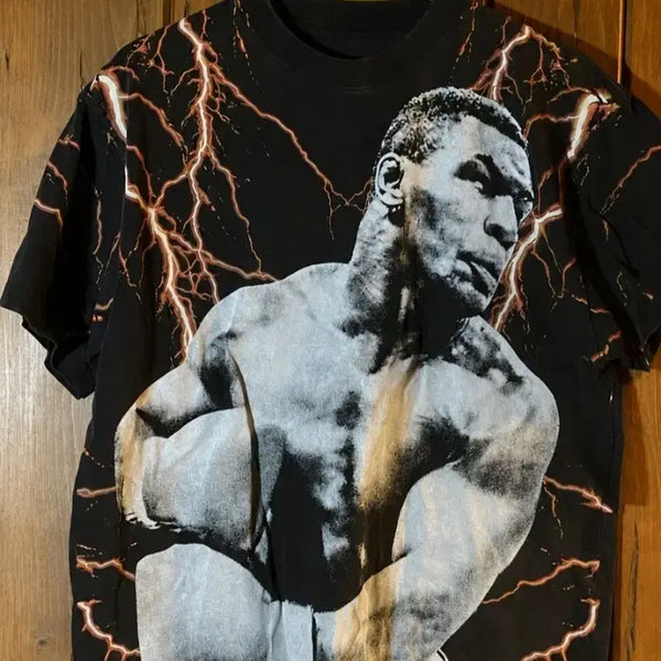 [BUNJANG] Mike Tyson Official Lightning Graphic T-Shirt (Size M) / [극희소] 오피셜 마이크 타이슨 번개 워싱 차콜 반팔 M