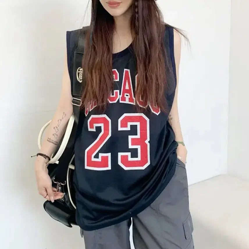[BUNJANG] Chicago Mesh Oversized Basketball Tank Top / 시카고 메쉬 오버핏 농구옷 롱 나시티셔츠