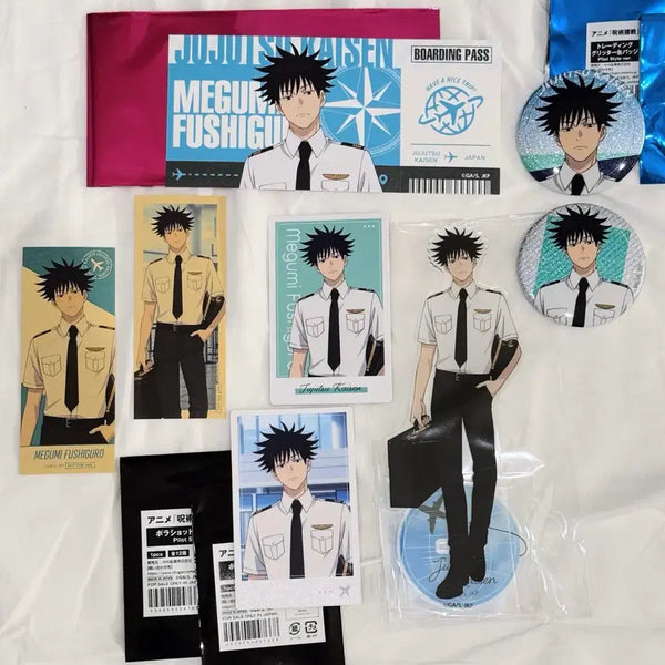 [BUNJANG] Jujutsu Kaisen Megumi Fushiguro Haneda Airport Acrylic Stand, Can Badges, Ticket Card Set / 주술회전 하네다 에어포트 아크릴스탠드 캔뱃지 티켓 카드 후시구로 메구미