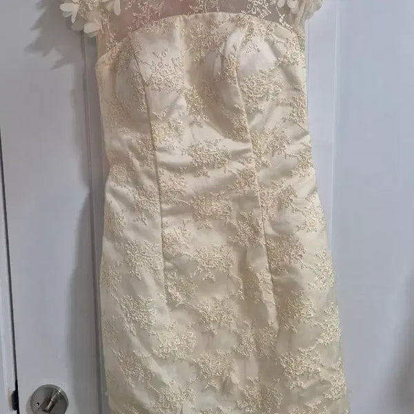 [BUNJANG] Lace Flower Dress Beige / 레이스 플라워 원피스 베이지