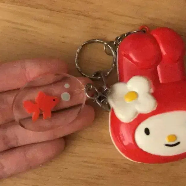 [BUNJANG] Rare Japanese Classic My Melody Goldfish Mirror Comb Keychain Set Figure / 레어! 일본 고전 빨간 마이멜로디 금붕어 거울 빗 키링 세트 피규어