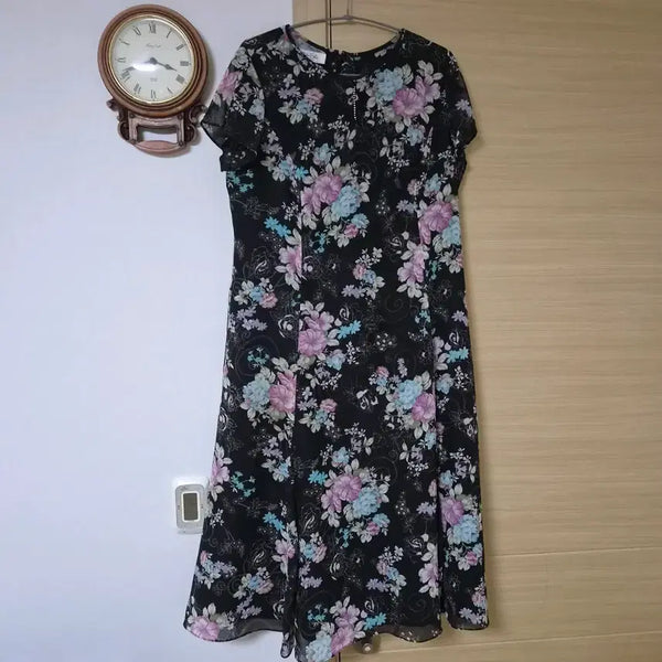 [BUNJANG] CHOIBOKO Designer Floral Color-Block Chiffon Dress / 최복호 디자이너 플라워 배색 시폰 원피스