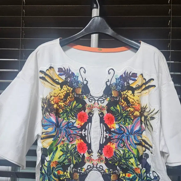 [BUNJANG] System Flower Print Short Sleeve Cropped T-Shirt / 시스템 플라워프린팅 반팔 티셔츠