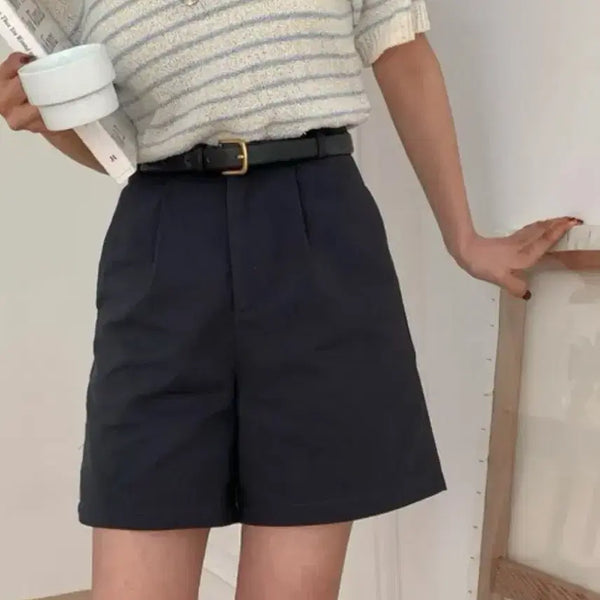 [BUNJANG] Cotton Pintuck Half Pants Shorts Navy S / 코튼 핀턱 하프팬츠 반바지 네이비 s