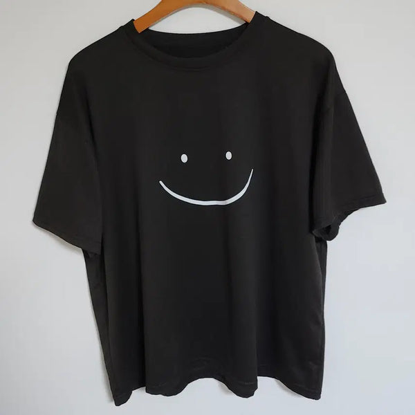 [BUNJANG] Unisex Smile Graphic Short Sleeve T-Shirt - Black / 스마일 반팔티 반팔 티셔츠 남녀공용 블랙  [Free]