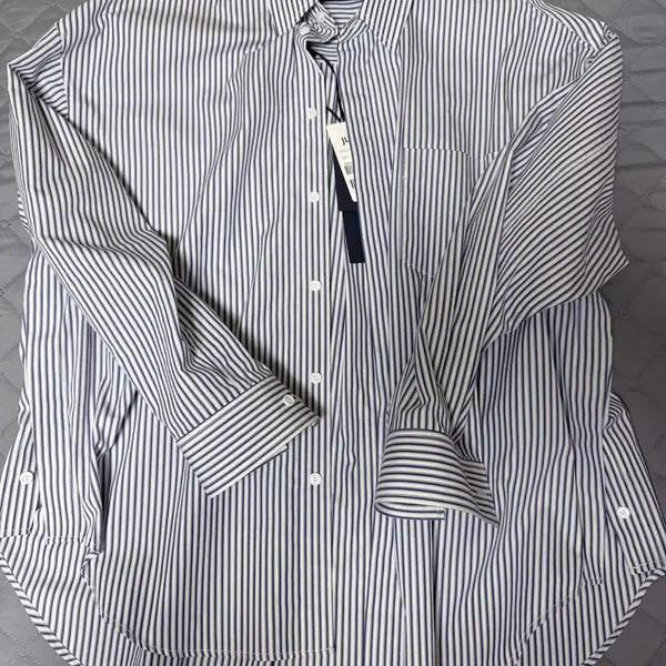 [BUNJANG] Juun.J Navy Stripe Loose Fit Shirt / 준지 스트라이프 셔츠 / 44