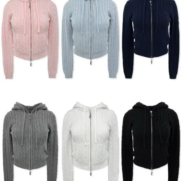 [BUNJANG] Pale Jade Cable Knit Hooded Zip-Up Navy / 페일제이드 palejade 케이블 니트 후드집업 네이비