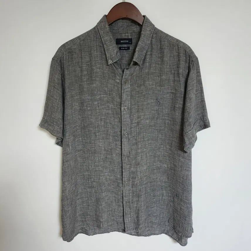 [BUNJANG] Hazzys Linen Blend Short Sleeve Slim Fit Men's Shirt (110) / 헤지스 마 소재 반팔 셔츠 슬림핏 남성 남자 [110]
