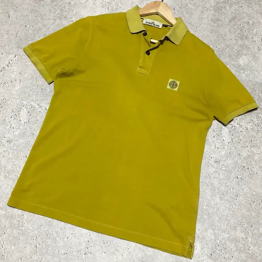 [BUNJANG] Stone Island Mustard Short Sleeve Polo T-Shirt / 스톤아일랜드 반팔 카라티 머스타드 반팔 티셔츠
